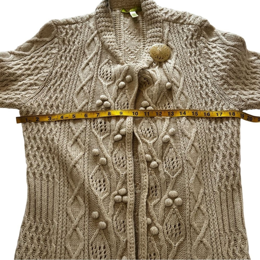 Sigrid Olsen Longline Wool Blend Sweater Duster Cardigan fisherman Cream M - Picture 5 of 11